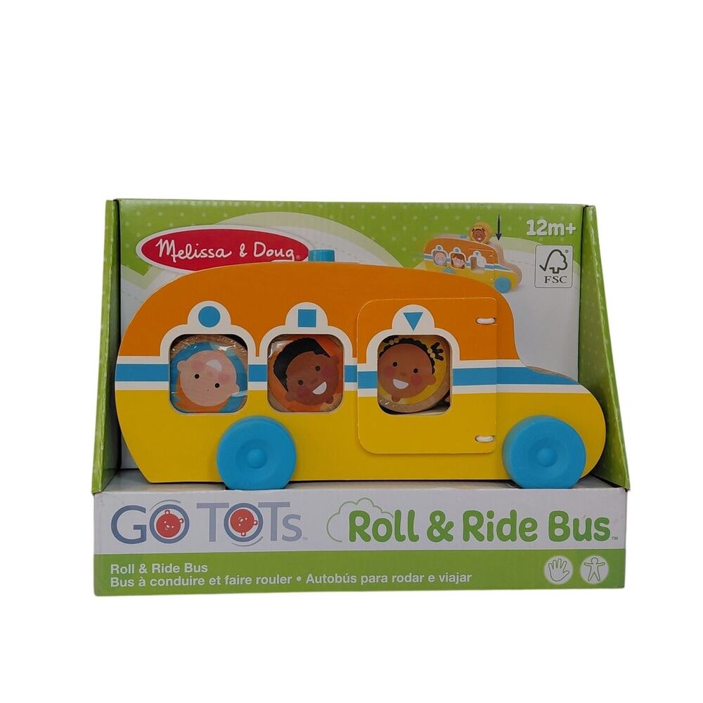 Melissa & Doug GO Tots Wooden Roll & Ride Bus with 3 Disks School Bus NIB